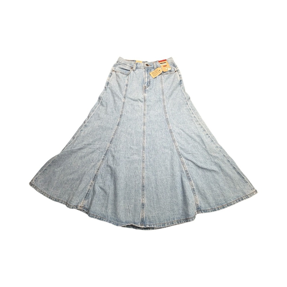 Levi's Denim Skirt Womens 26 Blue Ankle Column Maxi Flared Light Wash A87300001